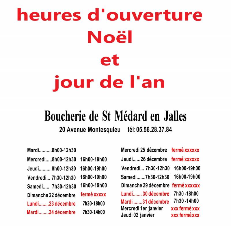 HEURE D'OUVERTURE FÊTES 2024